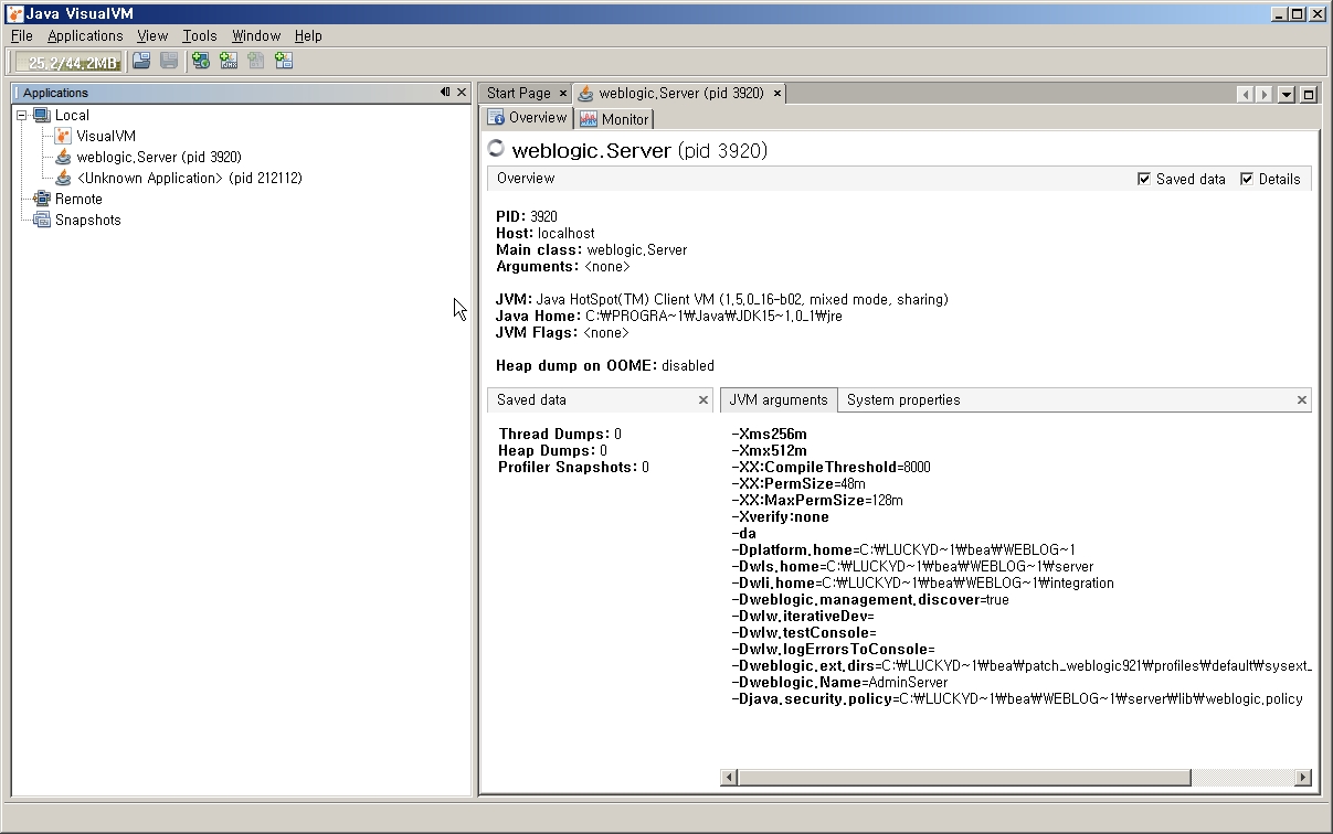 오른쪽 화면에서 "Monitor" 탭을 클릭하면, Heap, Classes, Threads 에 대한 모니터링 상황을 볼 수 있다.