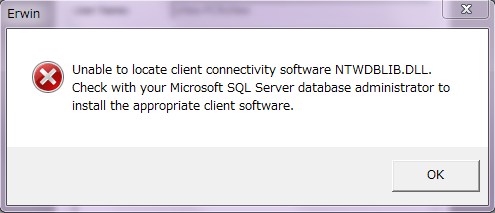 Unable to locate client connectivity software NTWDBLIB.DLL.